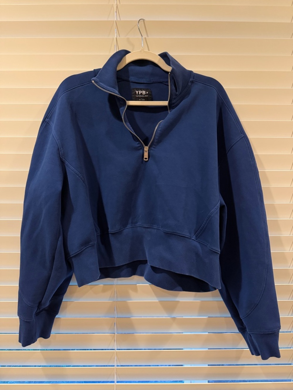 YPB Navy Half-Zip Cropped Pullover Sweatshirt